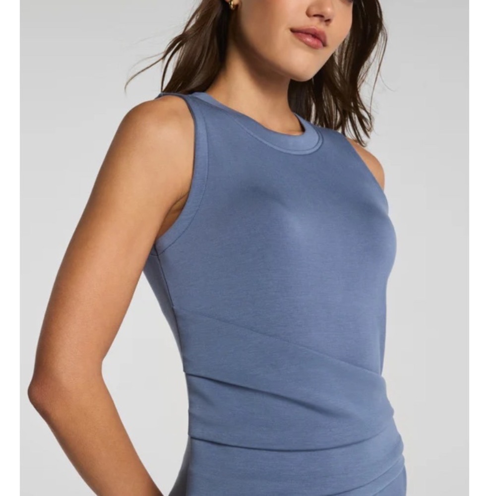 Spanx AirEssentials Draped Midi Dress Rain Blue Size XS New With Tags - Picture 3 of 8